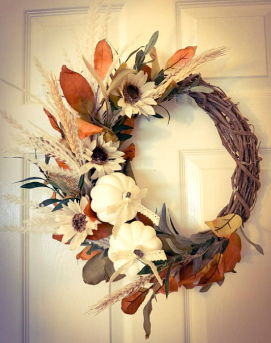 Pumpkins and Cream Fall Wreath